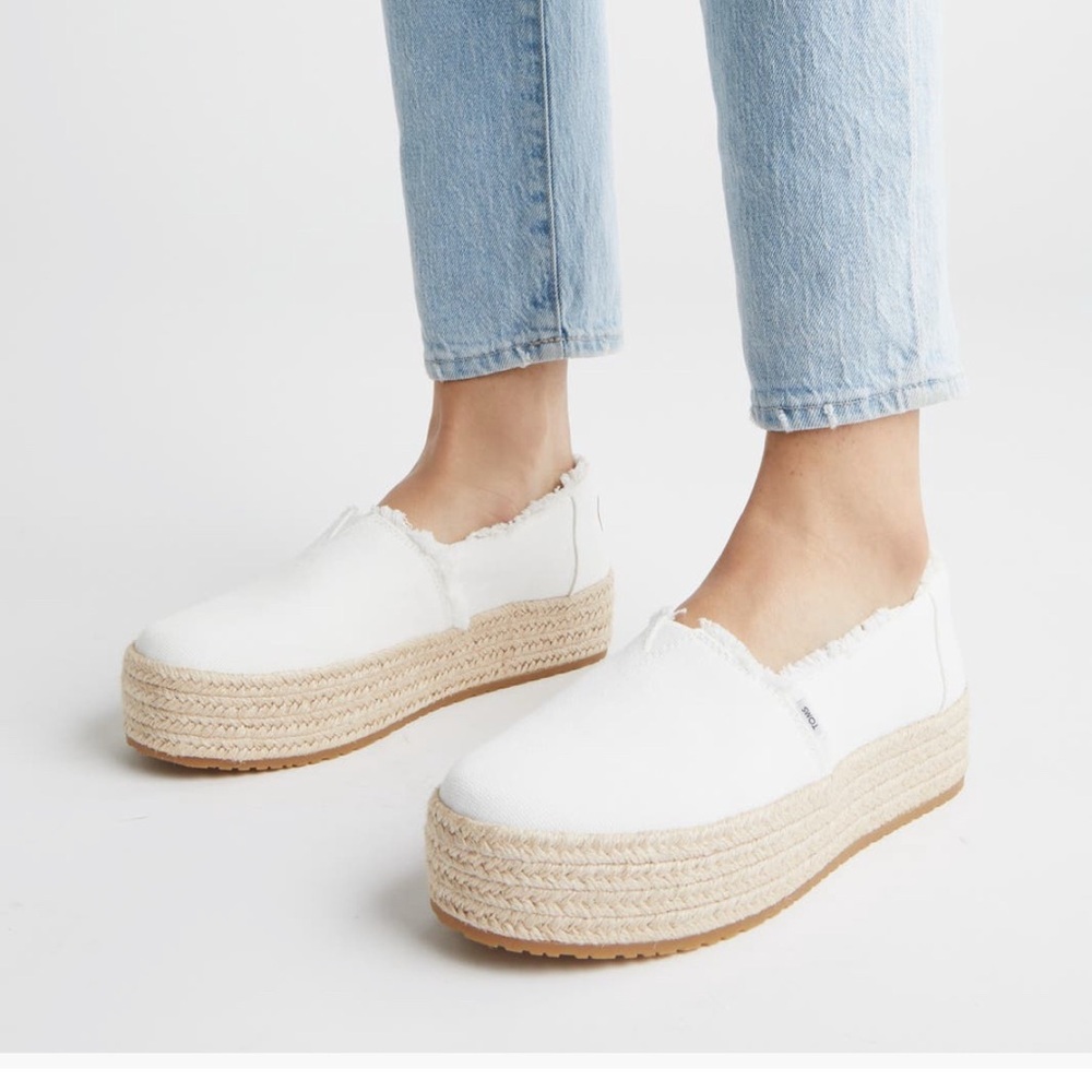 Toms White Platform Espadrilles